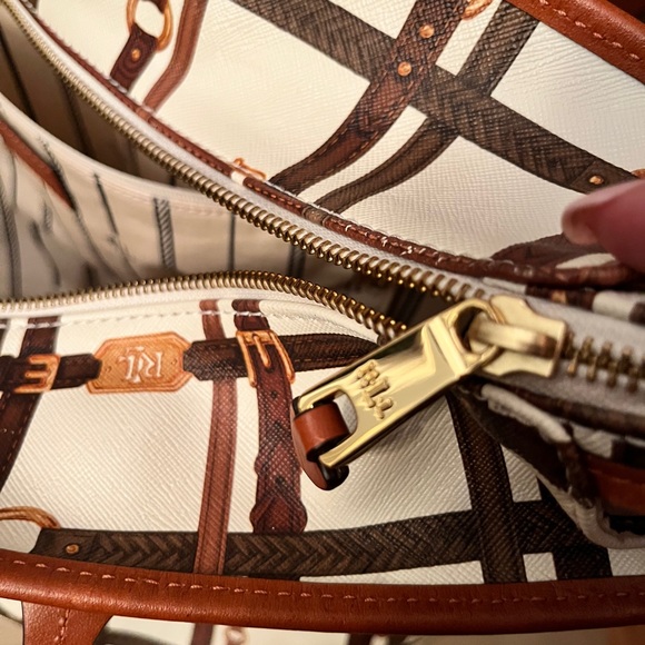 Lauren Ralph Lauren Brown and Cream Large Equestrian Style Tote and Wristlet EUC - Picture 11 of 15